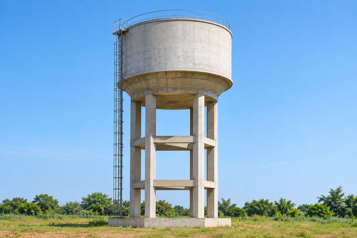 Elevated service reservoir (overhead water tank) on a reinforced concrete frame staging